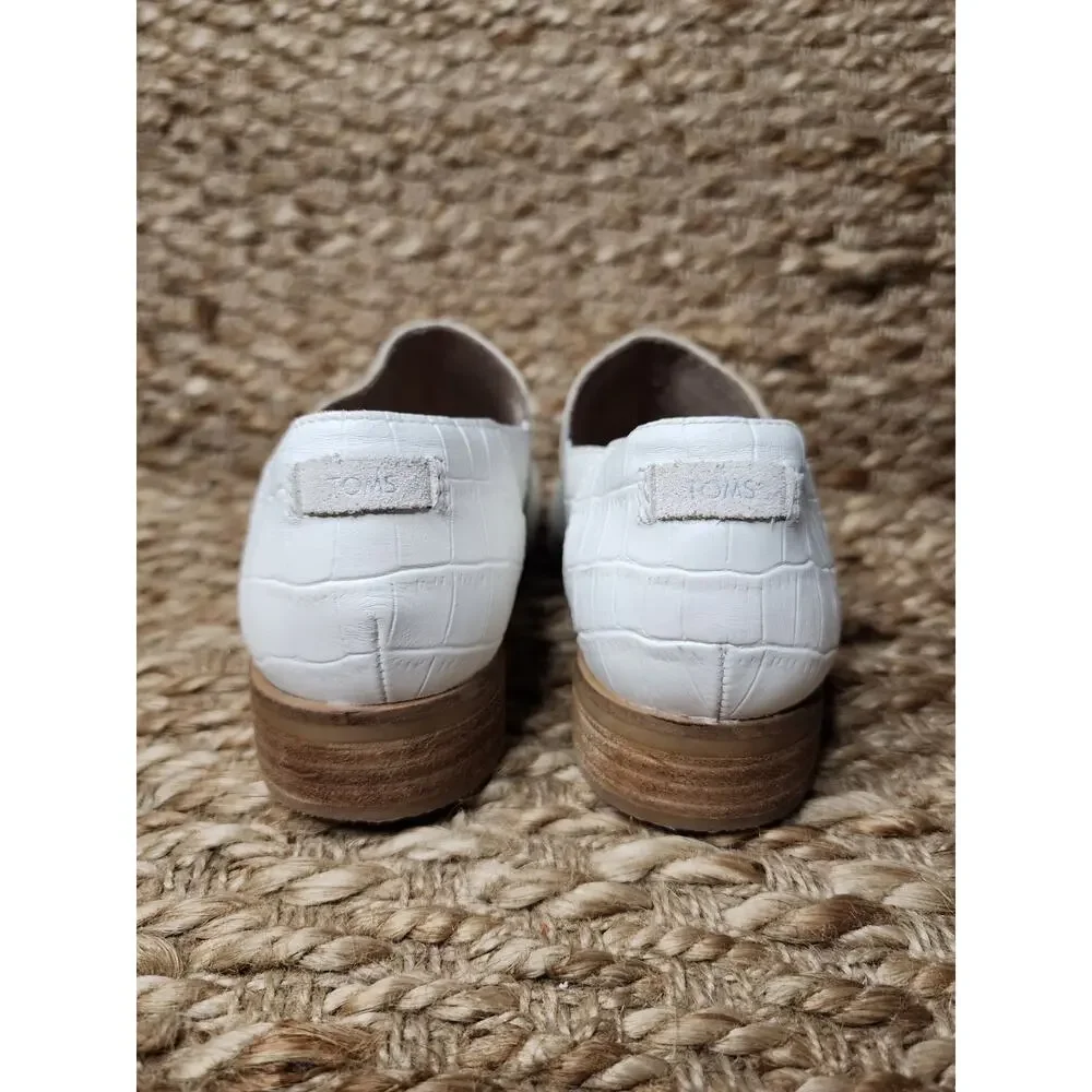 Womens Toms Shaye Low White Croc Emboss Fashion Leather Loafers Size 7